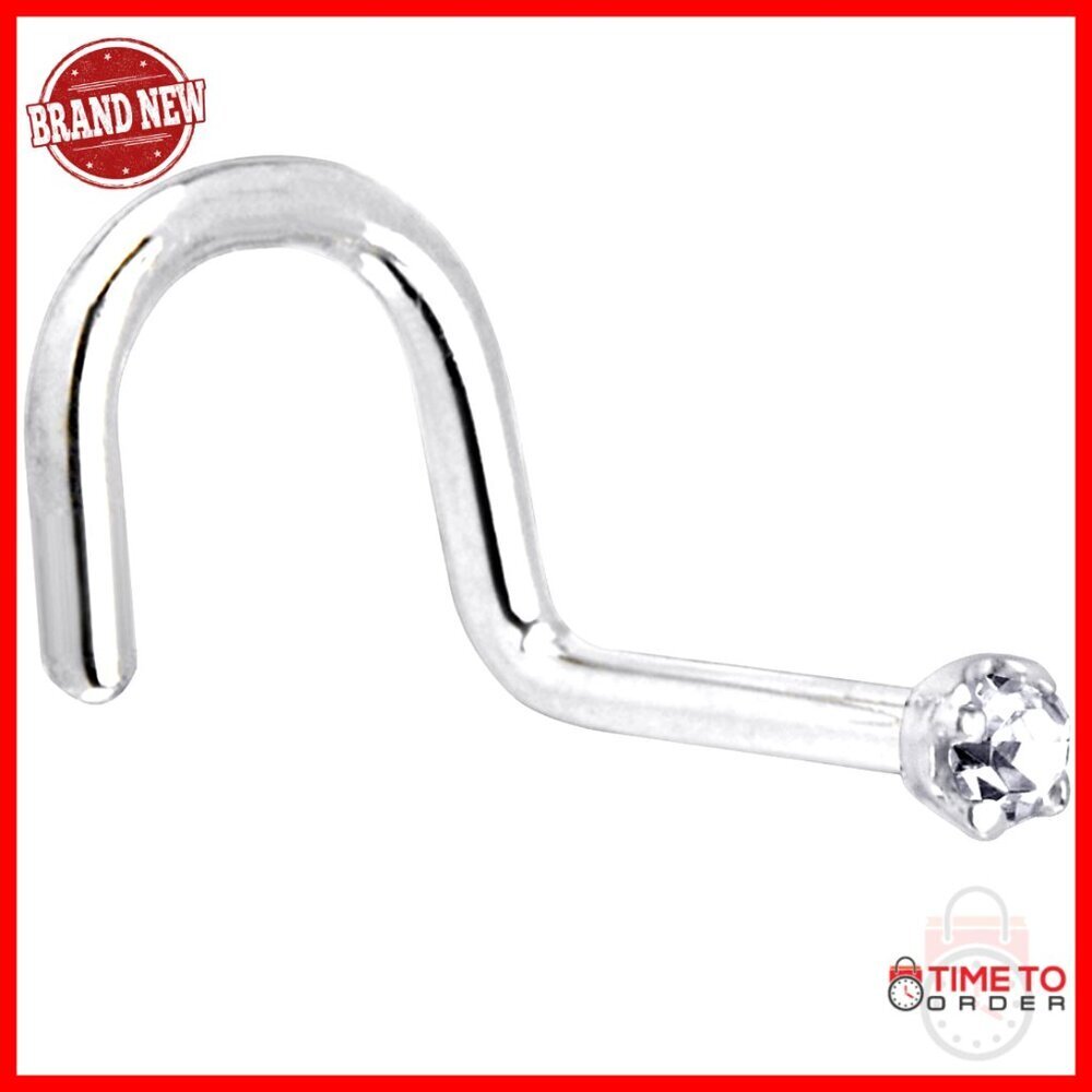 14k White Gold Diamond Nose Stud 18 Gauge Right Nostril Screw